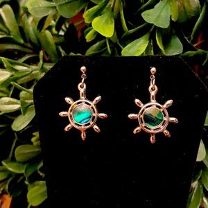 Nautical Ship Wheel Abalone Shell Center Earrings